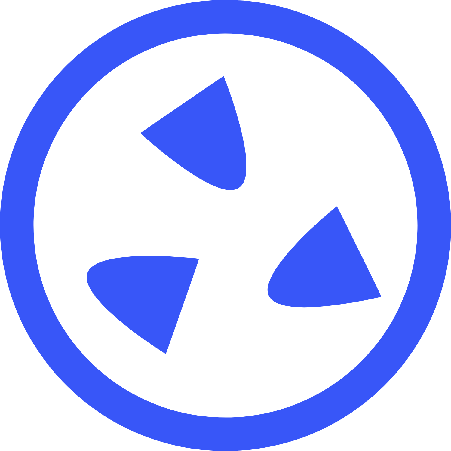 Circulo vermelho com três triângulos vermelhos dentro